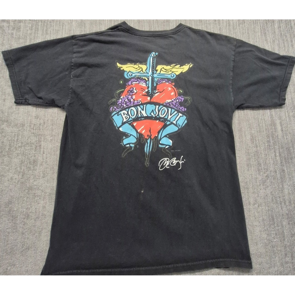 VTG 2008 Bon Jovi Hard Rock Cafe graphic‎ t-shirt Sig Series 26 Heart Dagger LG